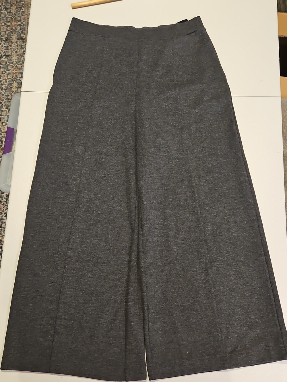 Dark Gray Knit Wide Leg Pants With Front Seam 0203